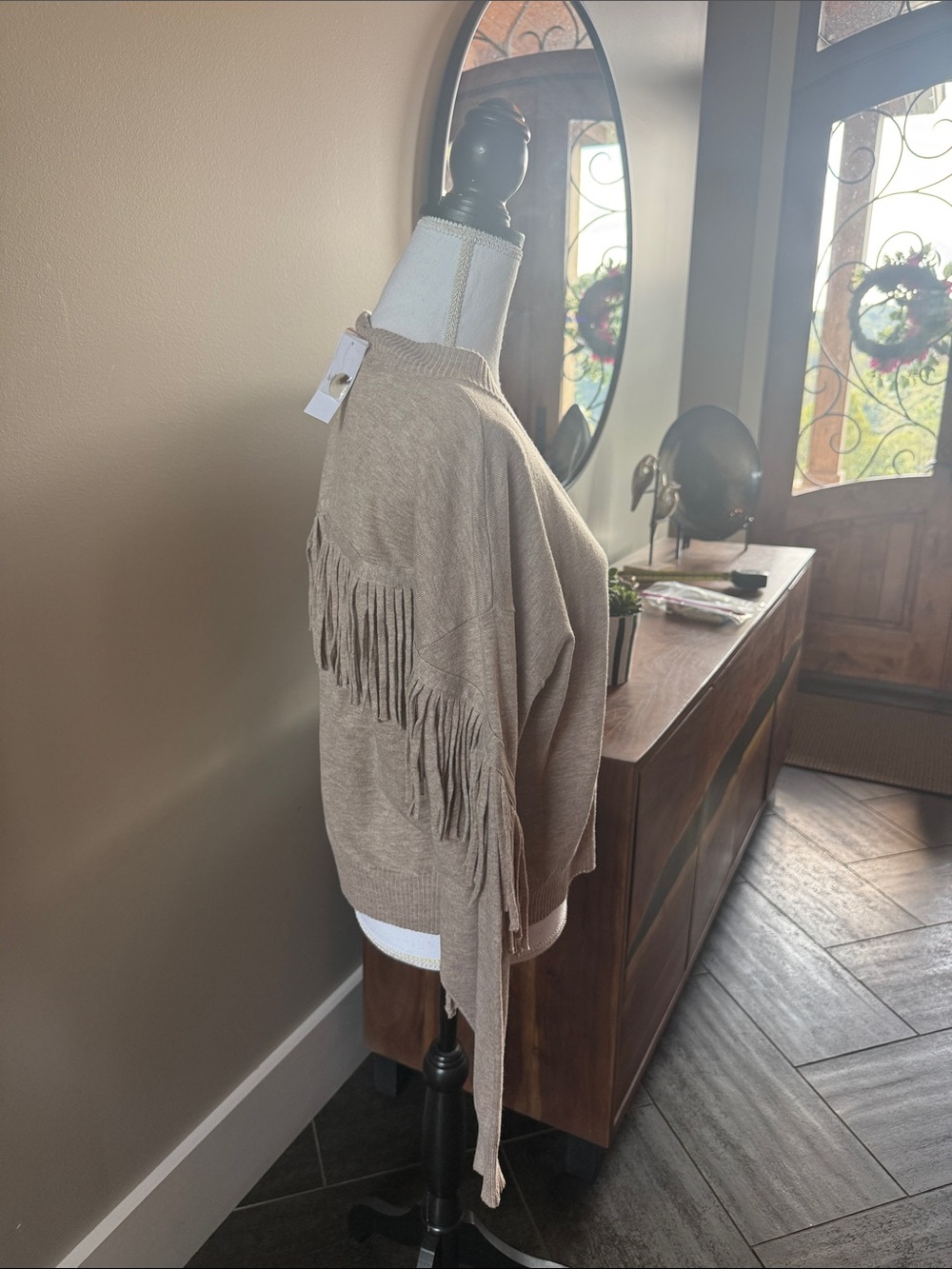 Willow & Root Taupe Fringe Cardigan Sweater NWT Small Buckle Boho Western - Picture 2 of 10